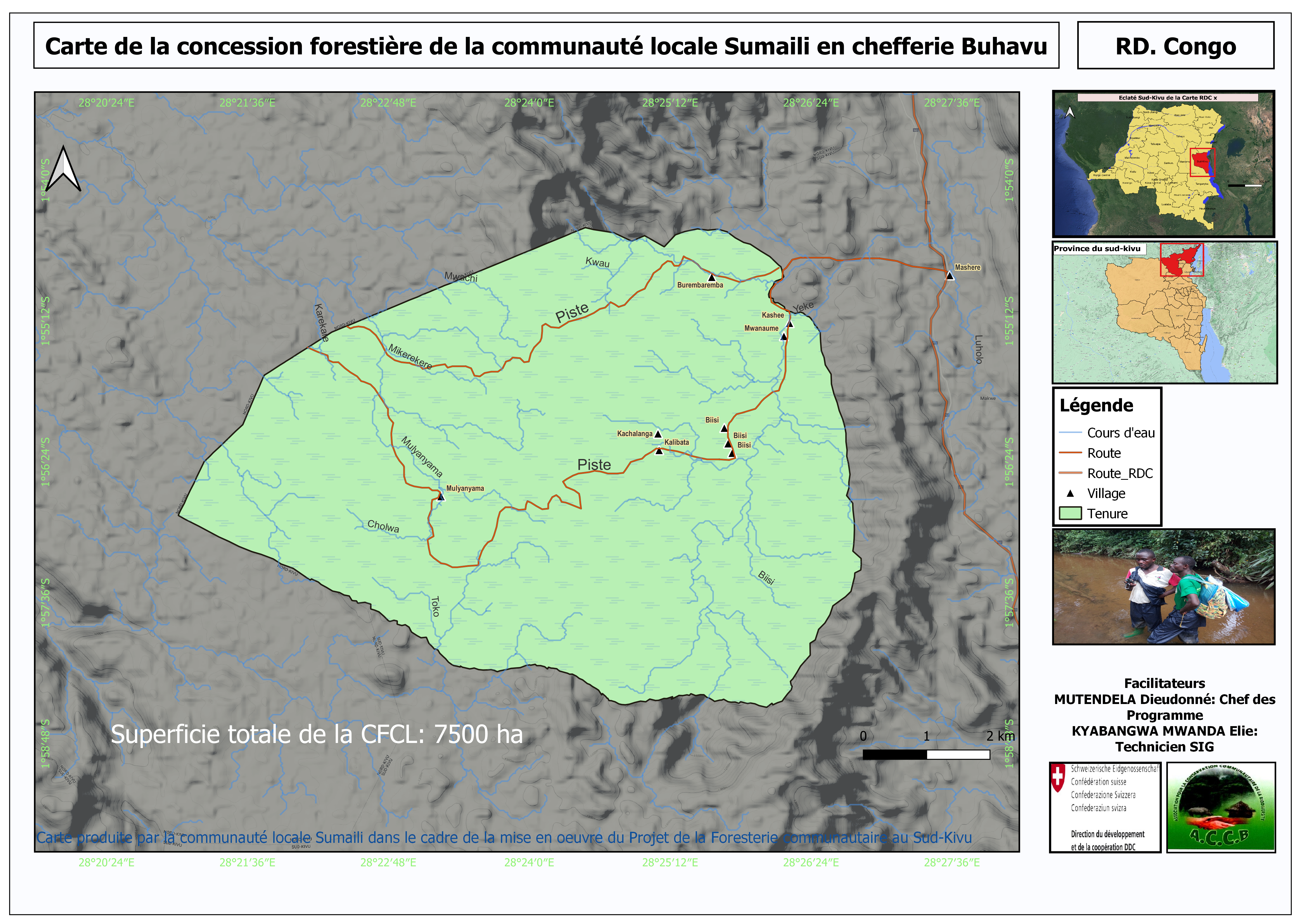 Carte de la concession forestière de la communauté locale Sumaili de chefferie Buhavu au Sud-Kivu en RD. Congo